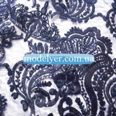 Ткань Сетка с пайетками корона (синий)